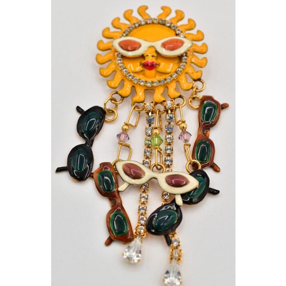 Lunch At The Ritz Vintage Sun Pin Brooch Pendant Shade Sunglasses Signed BinBA